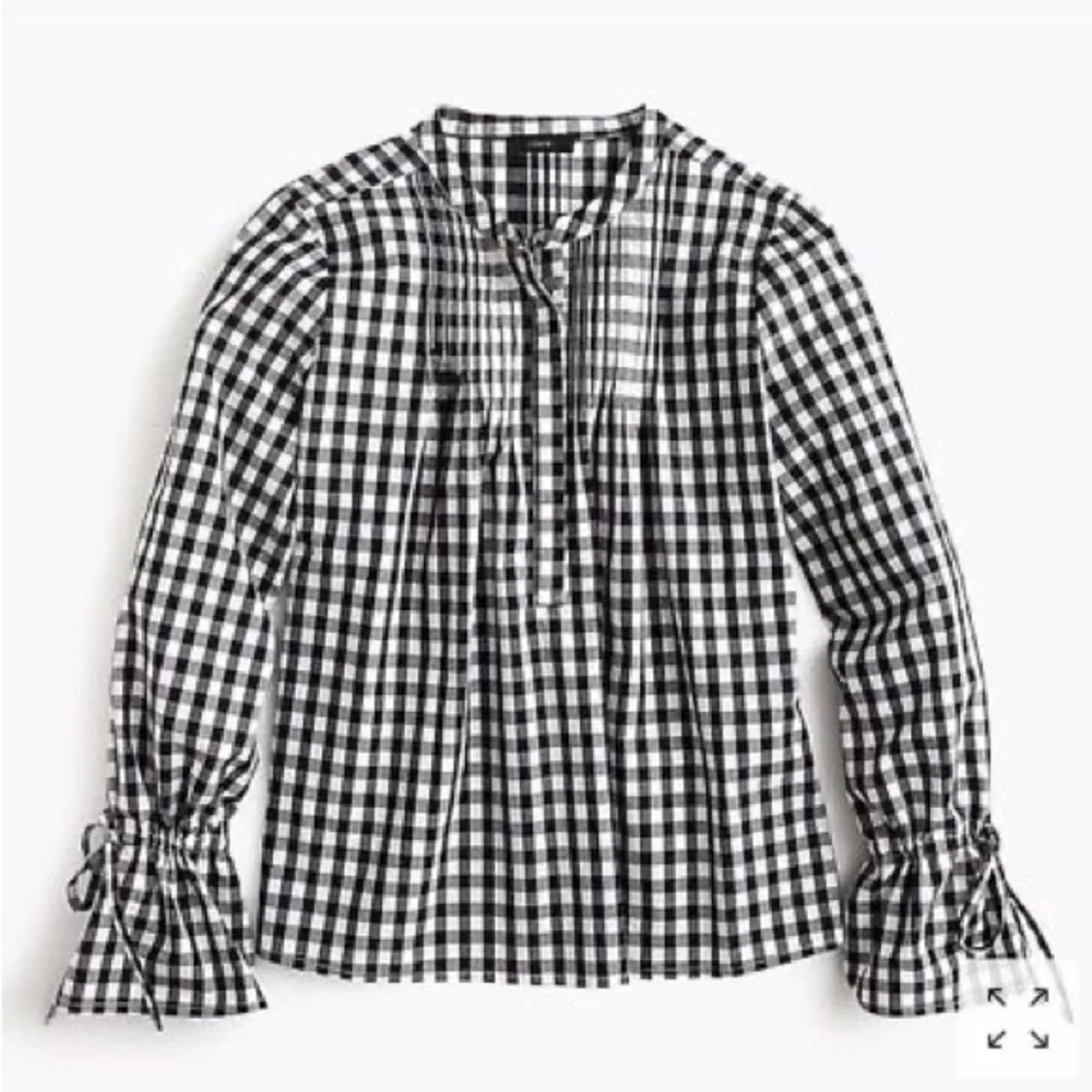 NWT J. Crew Women's Tie Sleeve Pintuck Long Sleeve Gingham Top | L